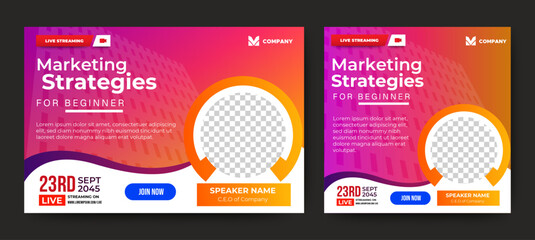 Business Conference live webinar banner invitation and social media post template. Business webinar invitation design. Vector