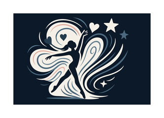 Colorful Dance Motion. Art in motion. A dancer leaving colorful trails behind; expressive lines swirling into symbolic shapes. Floating hearts and stars