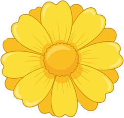 A vibrant, cartoon-style yellow flower with layered petals and a textured center
