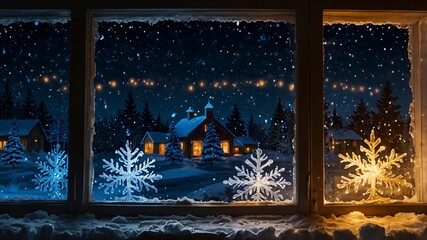 decoration from ice on the window glass