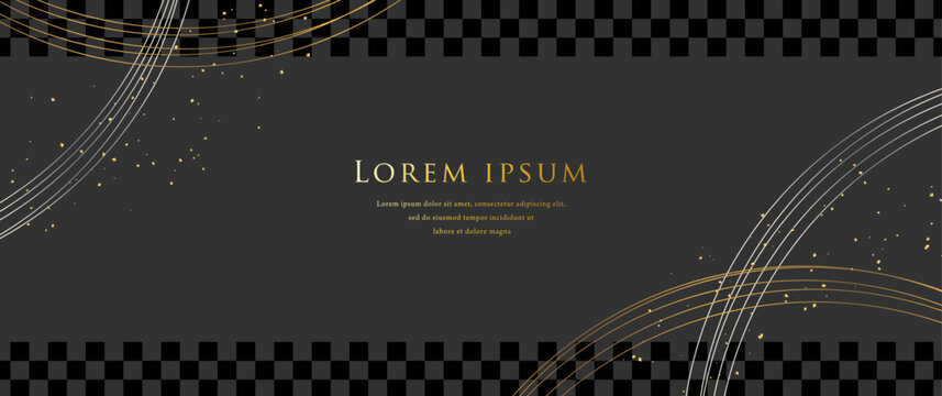Luxurious Japanese style black background with gold lines and checkered pattern, modern frame
