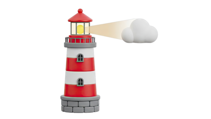 Cartoon Lighthouse with Beacon and Cloud