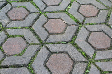 Hexagonal stone pavement pattern outdoor walkway geometric background