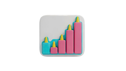 3D Bar Chart Icon with Pink and Teal Bars