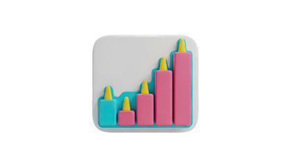 3D Bar Chart Icon with Pink and Teal Bars