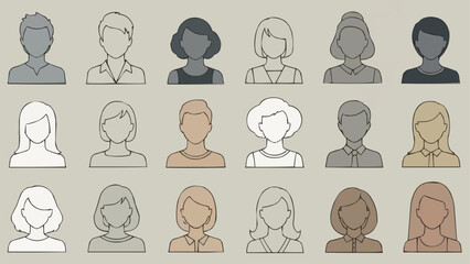 Obraz premium Collection of diverse female avatars in various styles and colors.