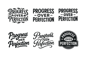 Fototapeta premium Creative Lettering Grid. Progress over perfection. Set lettering. harmonious lettering variations of the same emblematic concept, each with different artistic