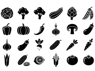 Fototapeta premium Vibrant vegetable icons set for food and nutrition designs