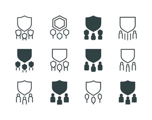 Honor Guard Icon Set. Honor guard line. Icon set. Set Logo of honor guard line: row of shields. harmonious logo variations of the same emblematic concept, each