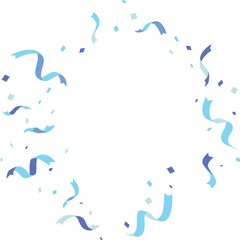 Blue/light blue celebratory background material with ribbons and confetti frame template. / リボンと紙吹雪が舞うお祝いムードの背景素材 フレームテンプレート 青 水色