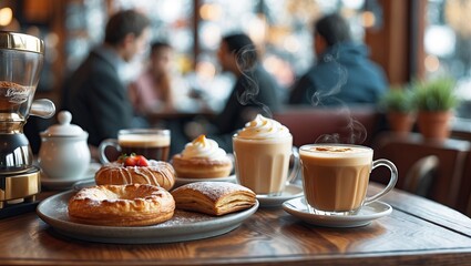 Morning at the caf&eacute;: coffee and pastry &mdash; AI-generated