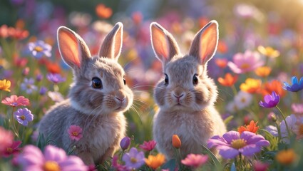 Spring in their ears: bunnies in bloom &mdash; AI-generated