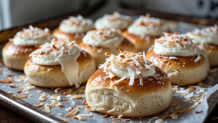 Sweet swirl: rolls with cream and coconut &mdash; AI-generated