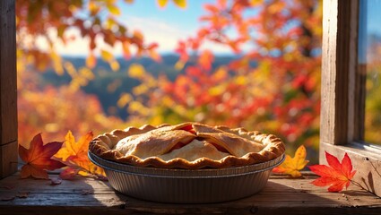 Pie on the windowsill: taste of autumn &mdash; AI-generated