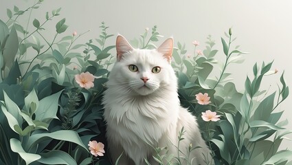Cat in bloom: pastel serenity &mdash; AI-generated