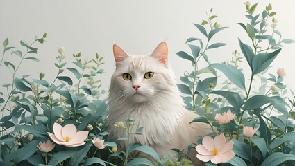 Cat in bloom: pastel serenity &mdash; AI-generated