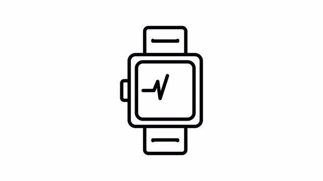 Smartwatch Fitness Icon Animation 4K Transparent Background Black Line Drawing Effect Reveal