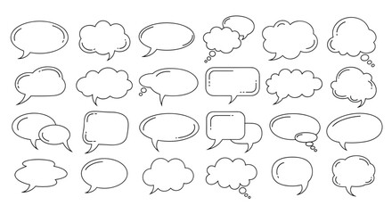 Fototapeta premium Comprehensive set of speech bubbles with rounded corners and double line borders for comics and user interface designs.