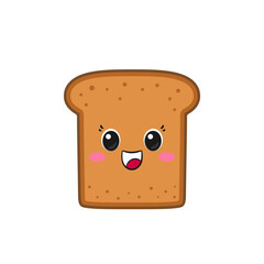 Fried toast, cute cartoon character, sliced bread, emotions joy delight, happy smiling face, breakfast symbol, flat vector illustration.