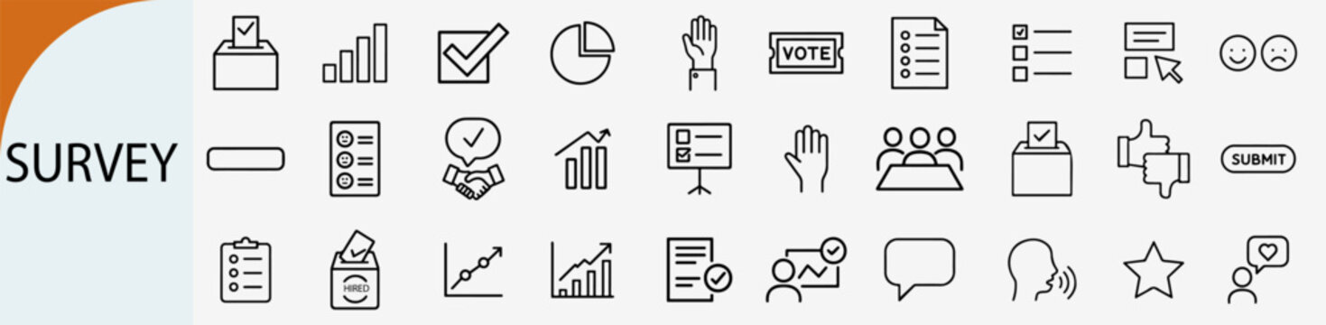 Set of 32 Survey and Public Opinion Feedback Outline Icons