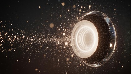 Abstract glowing orb emitting particles against a dark, cosmic background