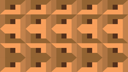 A repeating geometric pattern with 3D arrow-like shapes in shades of brown and orange, creating an embossed texture.