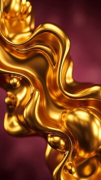 Shiny Golden Fluid Abstract Art with Curves and Swirls Effect