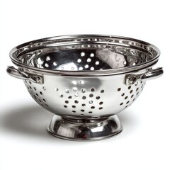 a stainless steel colander bowl - isolated studio product photo