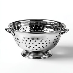 a stainless steel colander bowl - isolated studio product photo