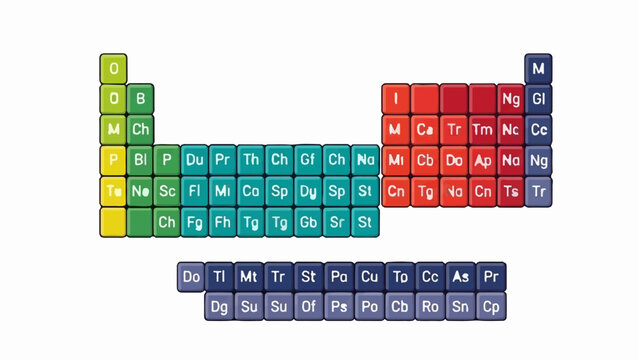 A colorful representation of the periodic table of elements with distinct blocks