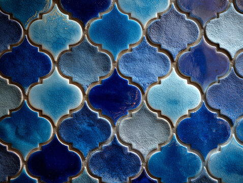 Blue Tiles Background. Blue Moroccan Mosaic - Powered by Adobe