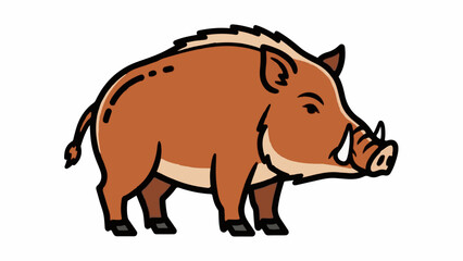 Fototapeta premium Cartoon wild boar standing sideways with tusks and a bushy tail