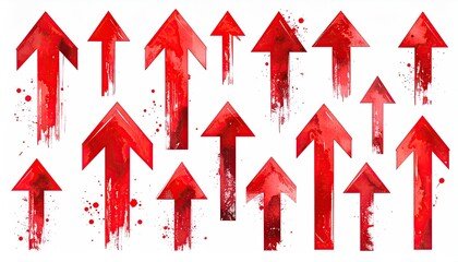 Watercolor painted red arrows pointing upwards on a white background