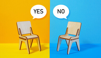 Yes and No Speech Bubbles as Concept of Dispute, Differing Opinions, Choice, Contrast, Decision-Making and Negotiation