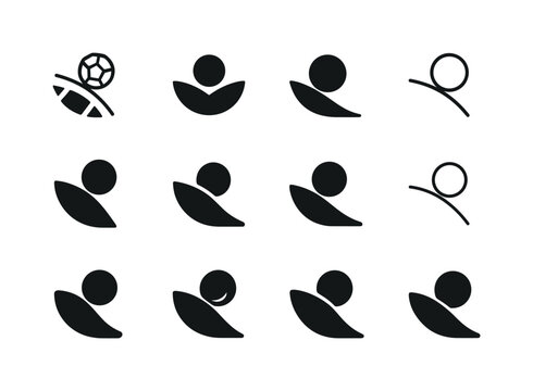 Rolling Hill Logos. Rolling down the hill. Icon set. Set Logo of rolling down the hill: curved slope silhouette. harmonious logo variations of the same