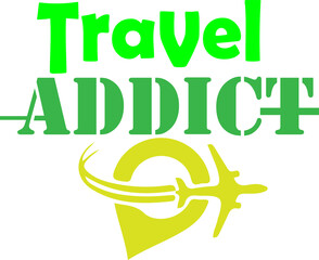 Travel Addict Typography Logo with Airplane and Location Pin &ndash; Green Yellow Travel Design