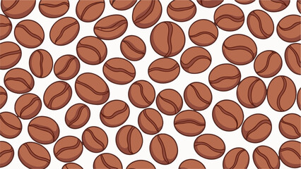 Obraz premium Seamless pattern of numerous brown coffee beans scattered on a white background