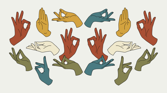 Colorful Hand Mudras for Meditation and Yoga Practice.
