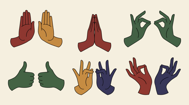 Diverse Hand Gestures and Mudras Collection.