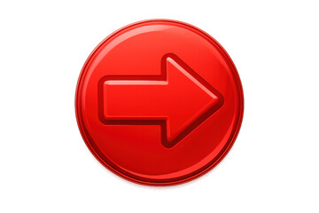 Red glossy 3d arrow button pointing right embodying direction, navigation, and progress on a transparent background