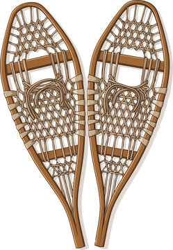 Vintage snowshoes wooden frame rustic design for winter outdoor activity adventure exploration vector