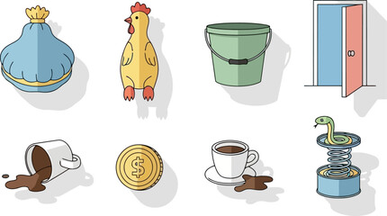 Flat Design Vector Set Everyday Objects and Humorous Gag Items.eps