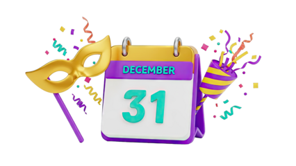 New Year's Eve Celebration with Calendar and Mask