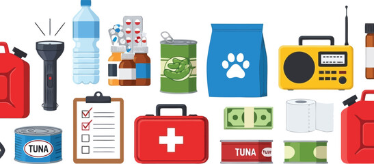 Emergency preparedness kit supplies for survival and disaster readiness supplies collection vector