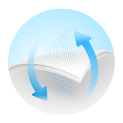 Two wavy layers with arrow. Great for the presentation of permeable materials. Vector illustration isolated on white background. Template for your product. EPS10.