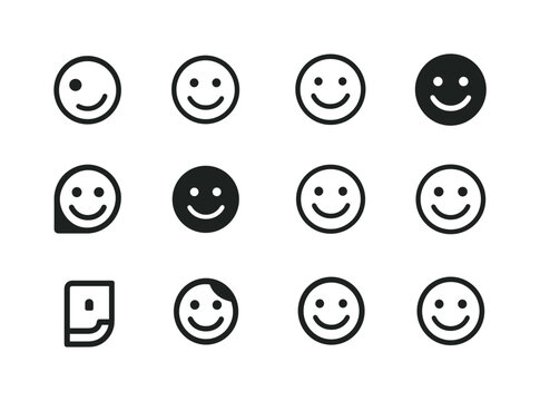 Diverse Smiling Face Icons. Warm welcome. Icon set. Set Logo of Warm welcome: smiling face. harmonious logo variations of the same emblematic concept, each