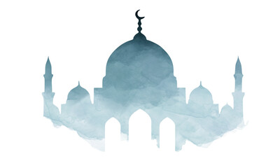 Blue Watercolor Silhouette of Mosque © Lembayungvibe