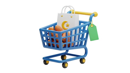Shopping cart with dates and Islamic symbols