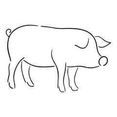 Pig vector illustration black ink outline. Hand Drawn. pig line art logo icon design. Simple modern minimalist animal logo icon illustration vector. Pig icon, vector sketch illustration