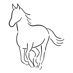 Obraz premium Horse vector illustration black ink outline. Hand Drawn. pig line art logo icon design. Simple modern minimalist animal logo icon illustration vector. Horse icon, vector sketch illustration